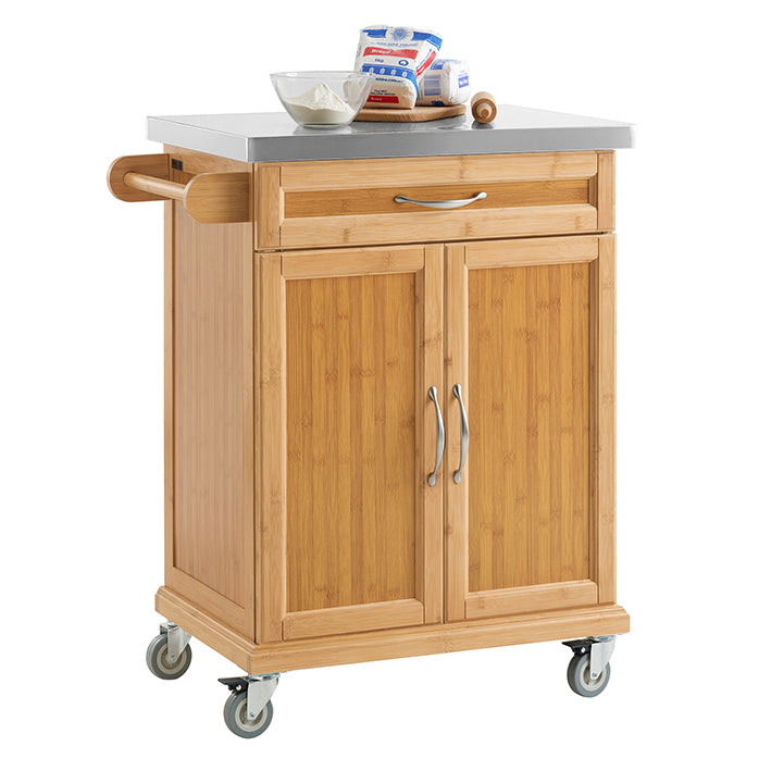 SoBuy | Carrello da cucina | Mobiletto da cucina in bambù | Carrello di servizio | FKW13-N