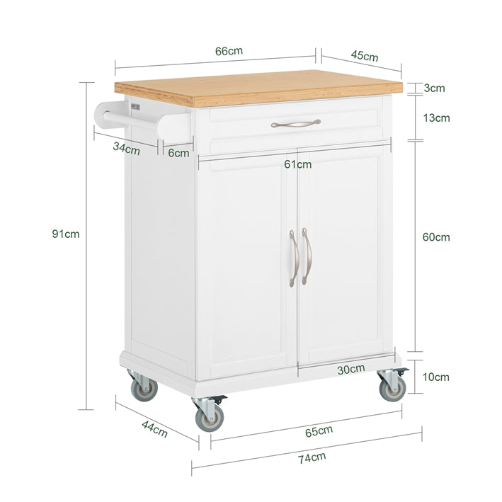 SoBuy | Chariot de cuisine | Meuble de cuisine | Chariot de service blanc | FKW13-WN 