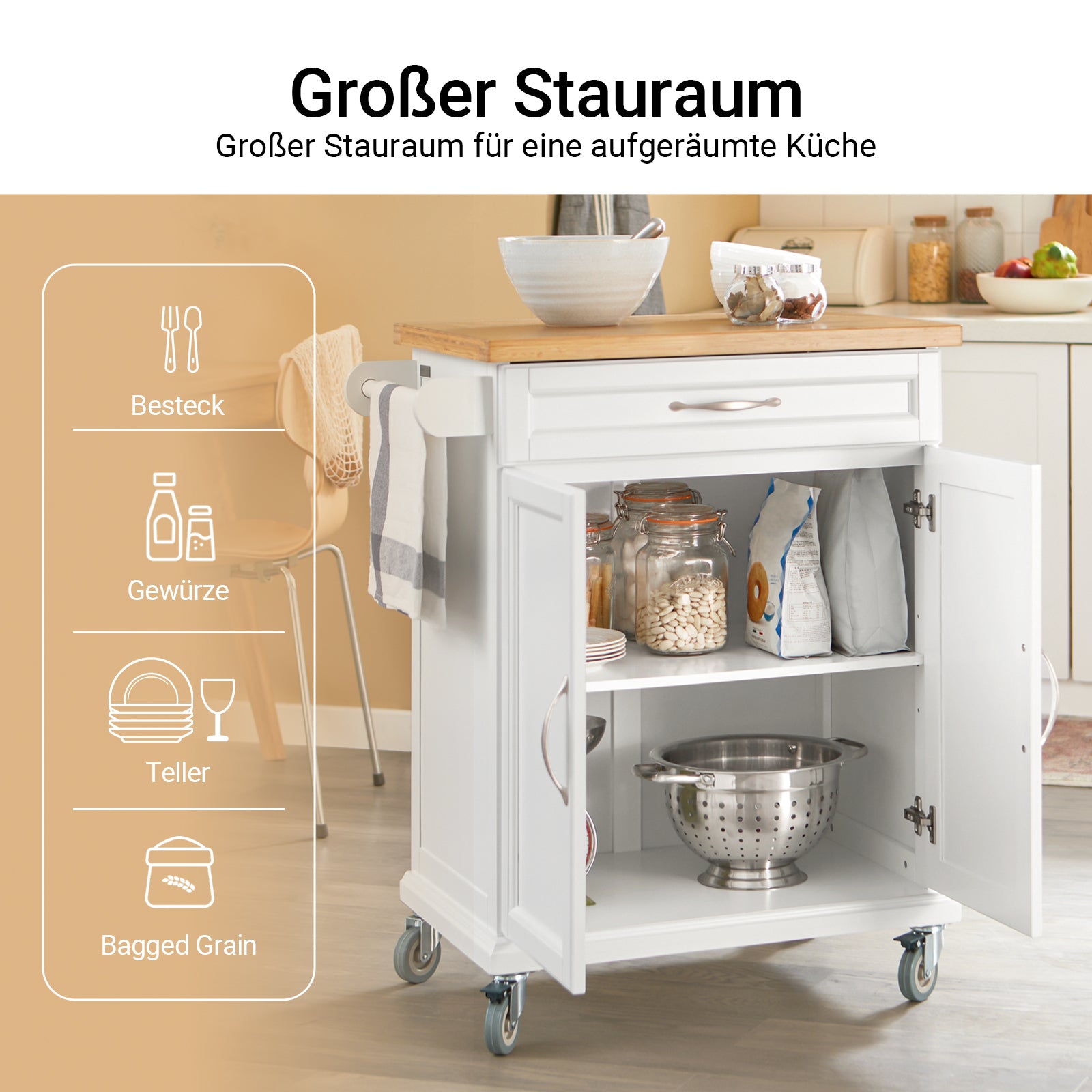 SoBuy | Chariot de cuisine | Meuble de cuisine | Chariot de service blanc | FKW13-WN 