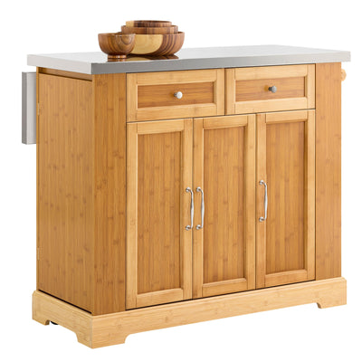 SoBuy | Îlot de cuisine | Desserte de cuisine avec plan de travail extensible | Meuble de cuisine en bambou | FKW130-N