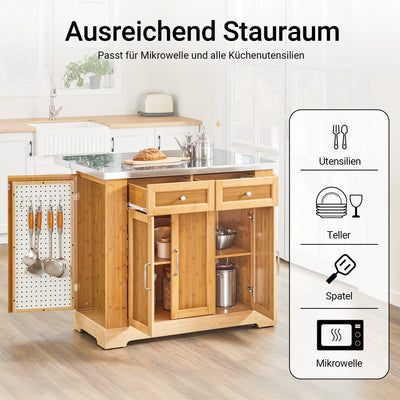 SoBuy | Îlot de cuisine | Desserte de cuisine avec plan de travail extensible | Meuble de cuisine en bambou | FKW130-N