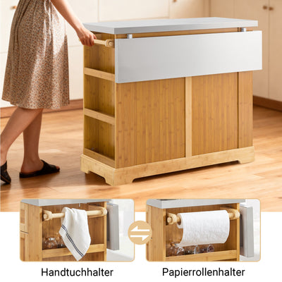 SoBuy | Îlot de cuisine | Desserte de cuisine avec plan de travail extensible | Meuble de cuisine en bambou | FKW130-N