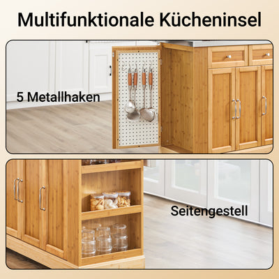 SoBuy | Îlot de cuisine | Chariot de cuisine avec plan de travail extensible | Meuble de cuisine en bambou | FKW130-N