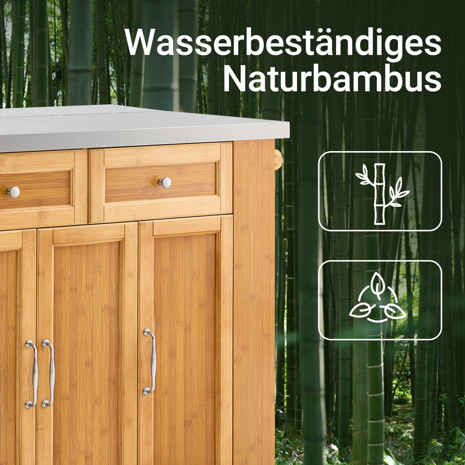 SoBuy | Îlot de cuisine | Chariot de cuisine avec plan de travail extensible | Meuble de cuisine en bambou | FKW130-N