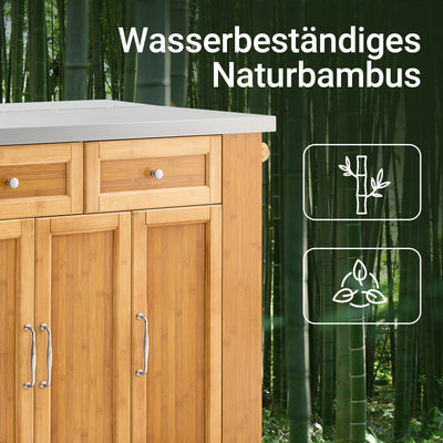 SoBuy | Îlot de cuisine | Chariot de cuisine avec plan de travail extensible | Meuble de cuisine en bambou | FKW130-N