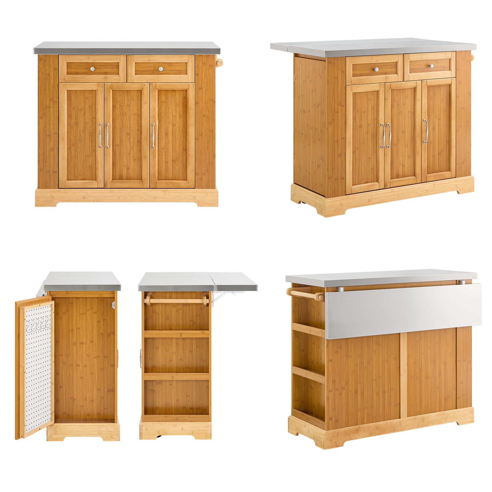 SoBuy | Îlot de cuisine | Chariot de cuisine avec plan de travail extensible | Meuble de cuisine en bambou | FKW130-N