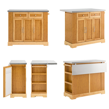 SoBuy | Îlot de cuisine | Chariot de cuisine avec plan de travail extensible | Meuble de cuisine en bambou | FKW130-N