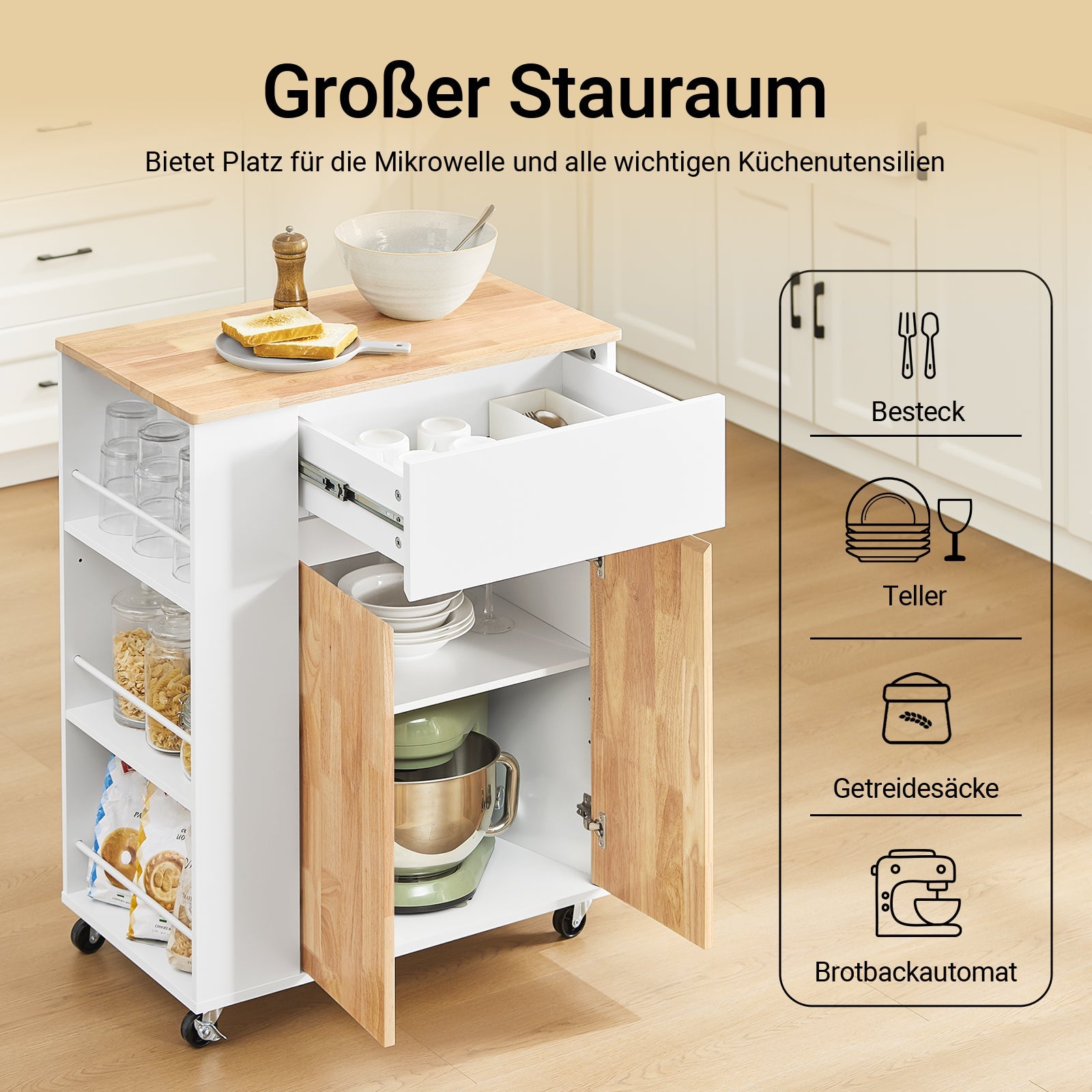 SoBuy Chariot de cuisine avec plan de travail Desserte à roulettes Blanc L70 x H90 x P40 cm FKW132-WN