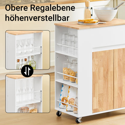 Chariot de cuisine SoBuy avec plan de travail, chariot de service à roulettes, blanc, L 70 x H 90 x P 40 cm, FKW132-WN