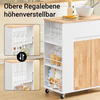 SoBuy Carrello da Cucina con Piano di Lavoro Carrello Portavivande con Ruote Bianco L70 x A90 x P40 cm FKW132-WN