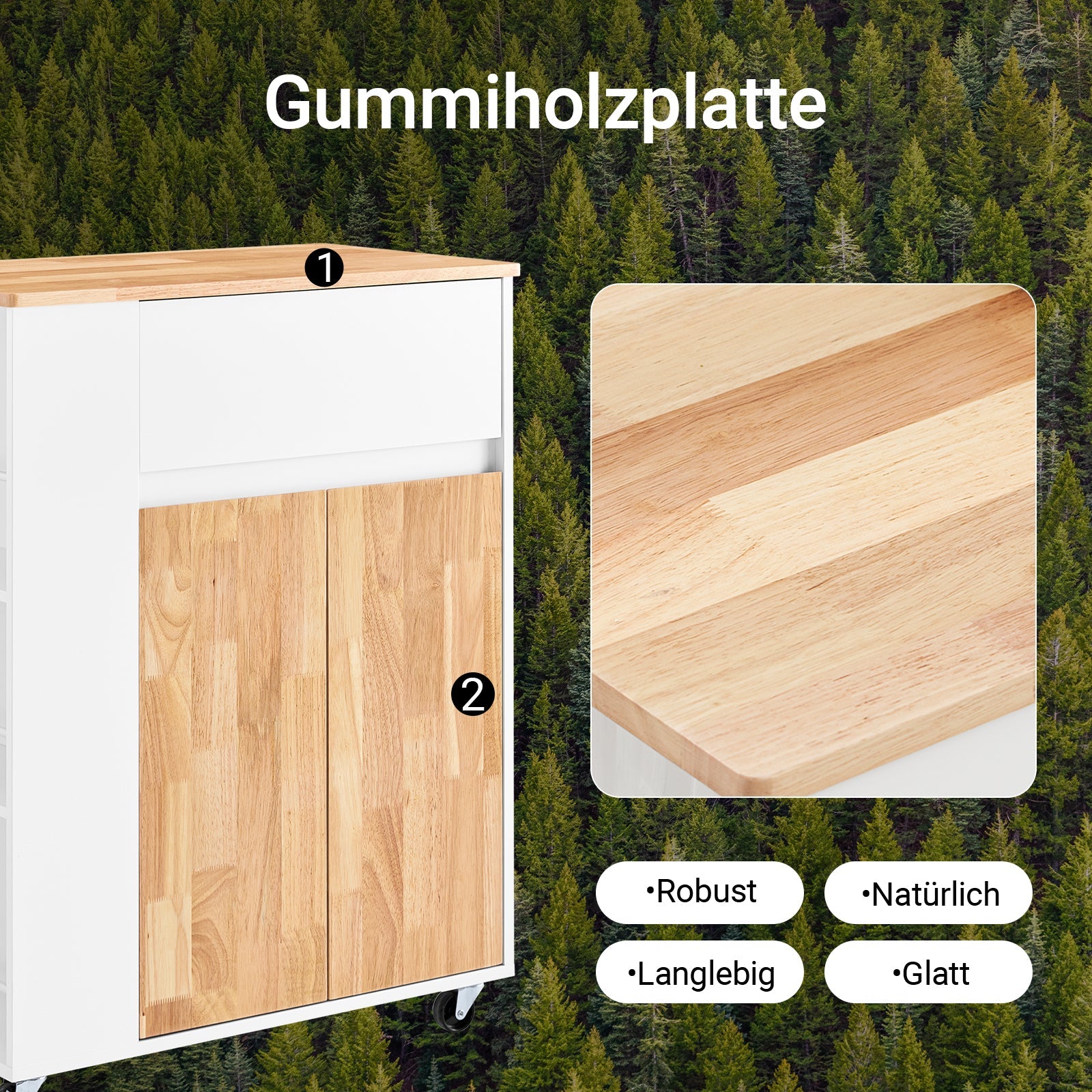 SoBuy Carrello da Cucina con Piano di Lavoro Carrello Portavivande con Ruote Bianco L70 x A90 x P40 cm FKW132-WN
