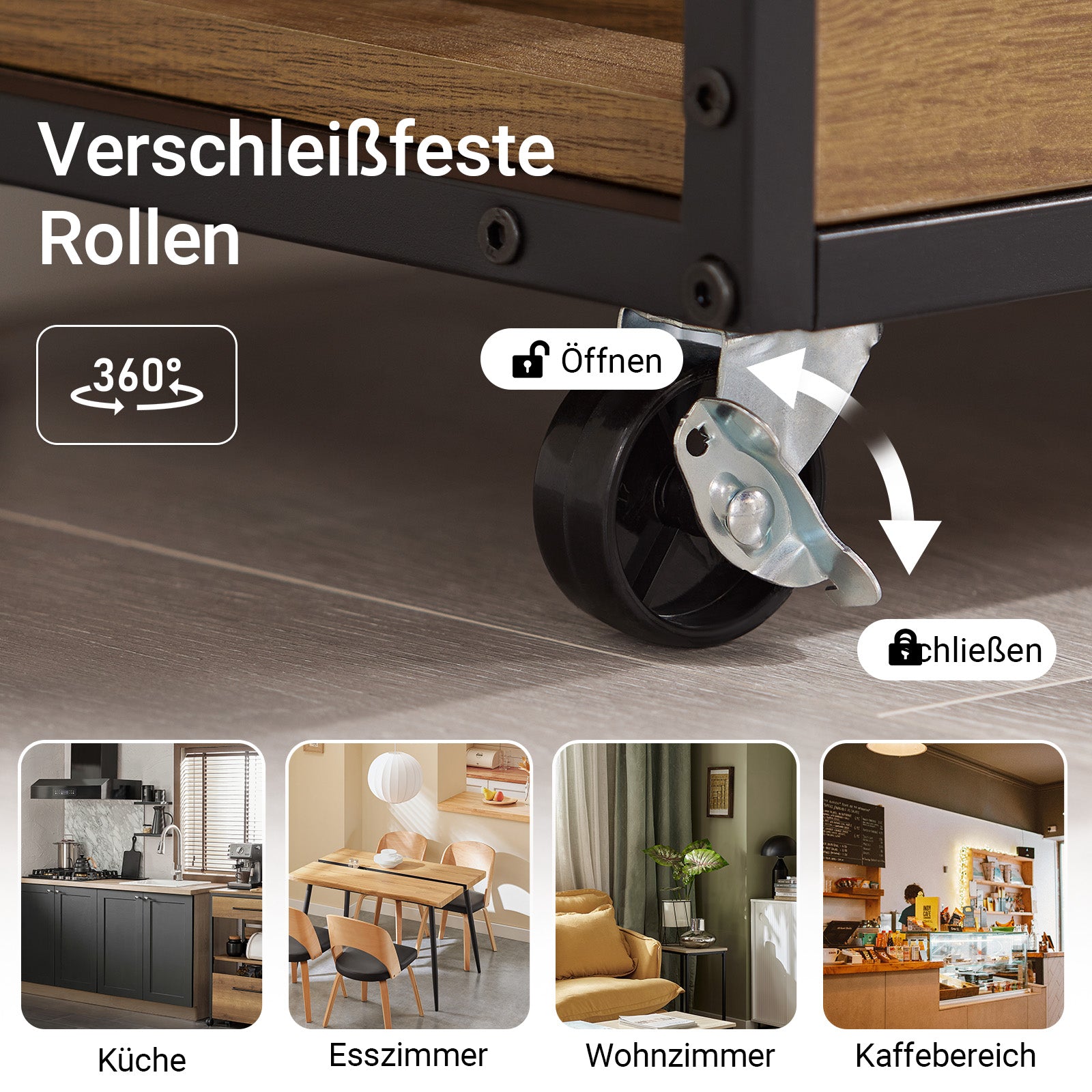 SoBuy | Servierwagen mit Rollen | Küchenwagen mit Arbeitsplatte | Vintagebraun | 67x88x37cm | FKW134-N