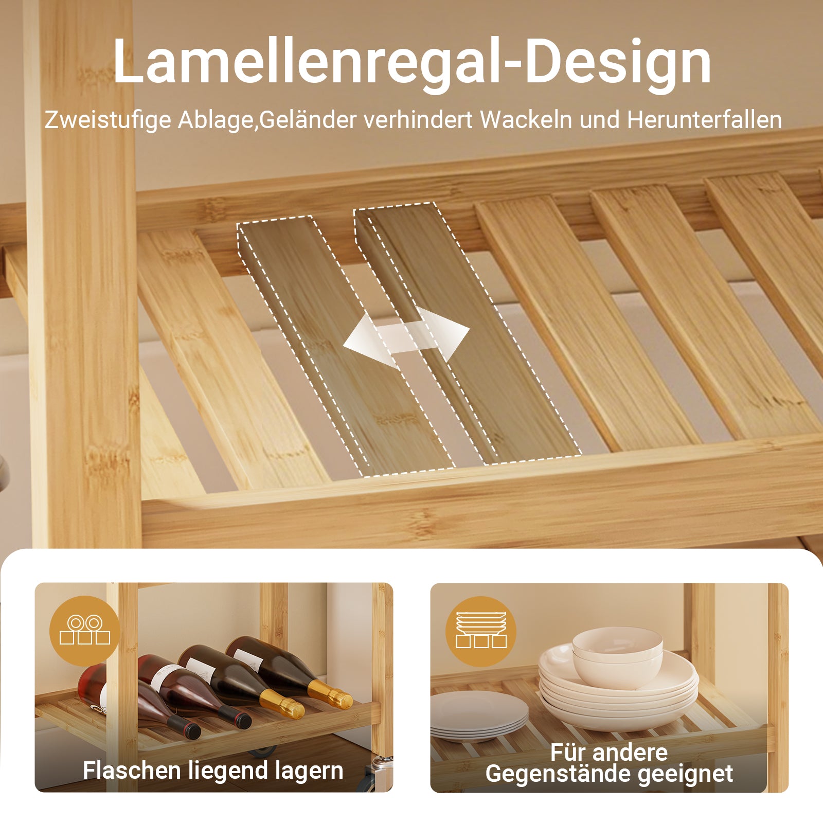 SoBuy | Küchenwagen aus karbonisiertem | Bambus | 58×86×40cm | FKW135-N