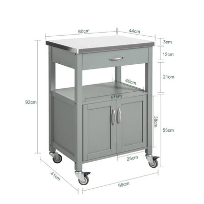 SoBuy Küchenwagen Servierwagen aus Edelstahl Hellgrau 60x92x44cm FKW22-HG