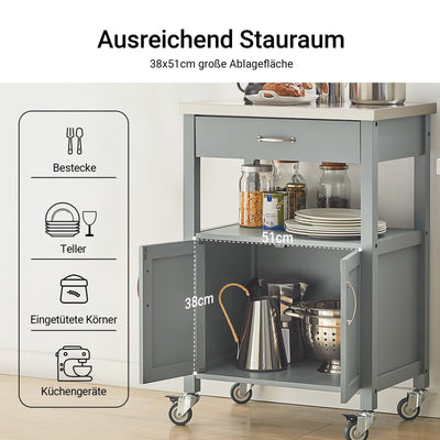 SoBuy Chariot de cuisine Desserte en acier inoxydable Gris clair 60x92x44cm FKW22-HG