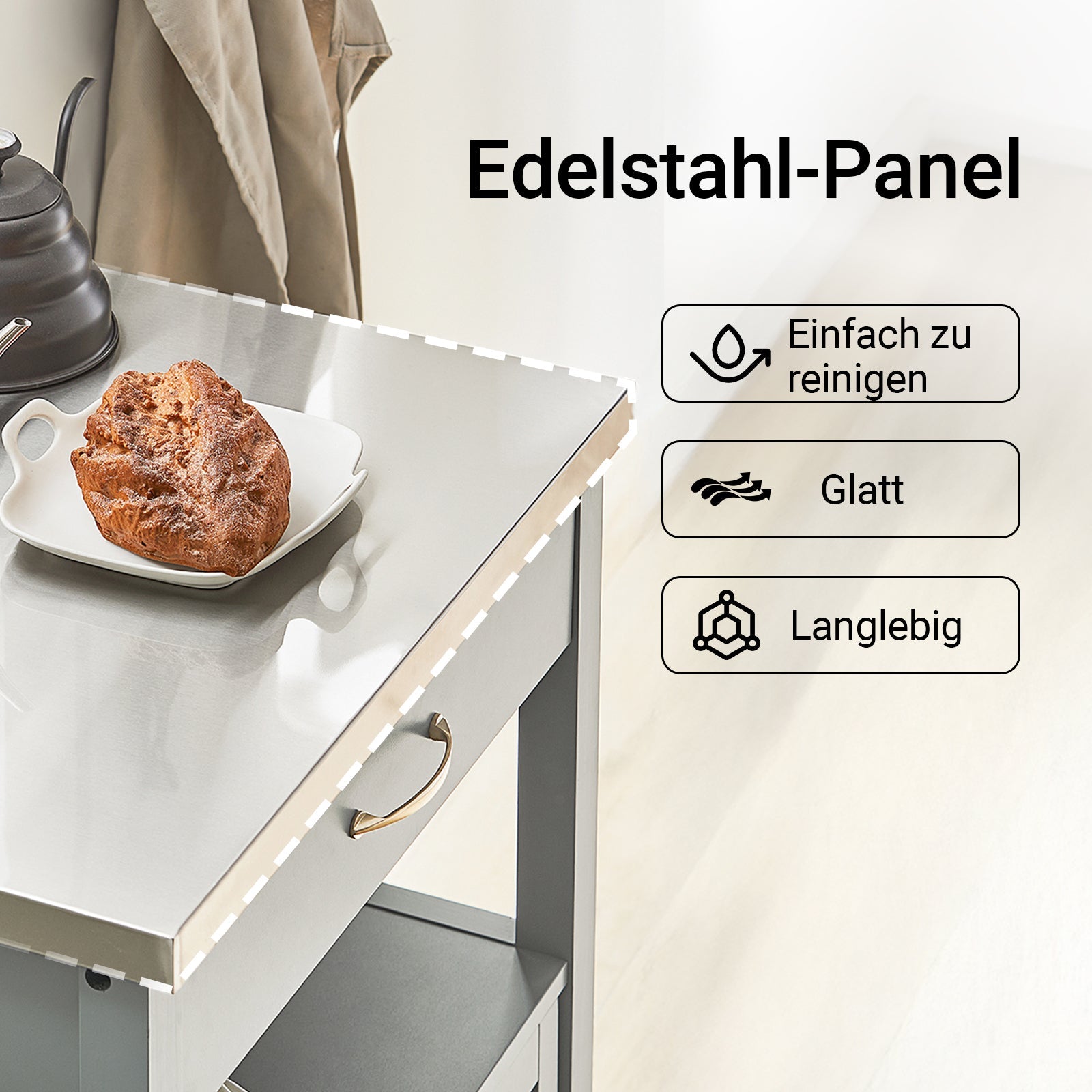 SoBuy Chariot de cuisine Desserte en acier inoxydable Gris clair 60x92x44cm FKW22-HG