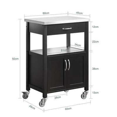 SoBuy Desserte de cuisine Chariot de service en acier inoxydable Noir 60x92x45cm FKW22-SCH