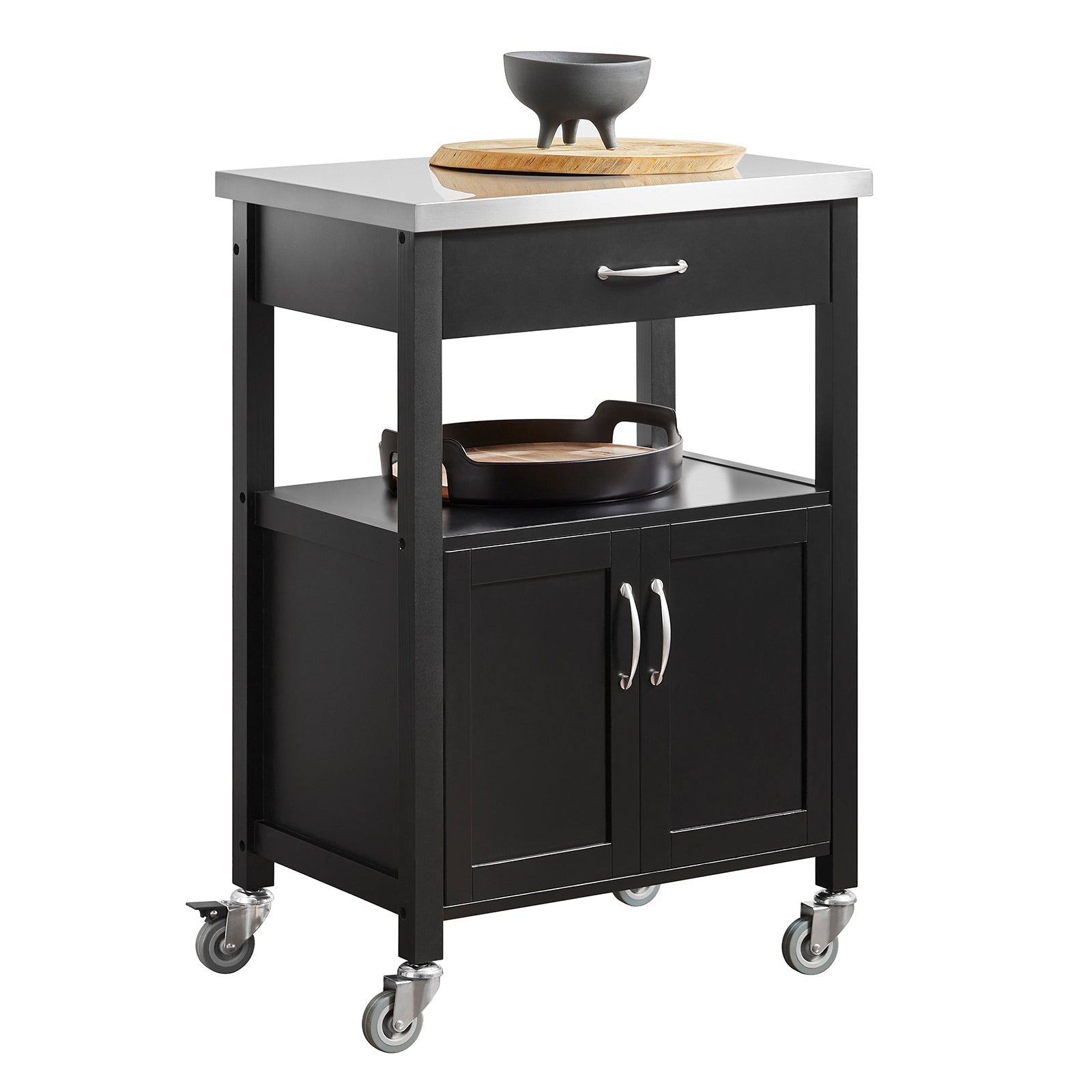 SoBuy Carrello da Cucina Carrello di Servizio in Acciaio Inox Nero 60x92x45cm FKW22-SCH