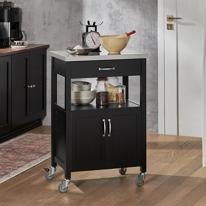 SoBuy Carrello da Cucina Carrello di Servizio in Acciaio Inox Nero 60x92x45cm FKW22-SCH