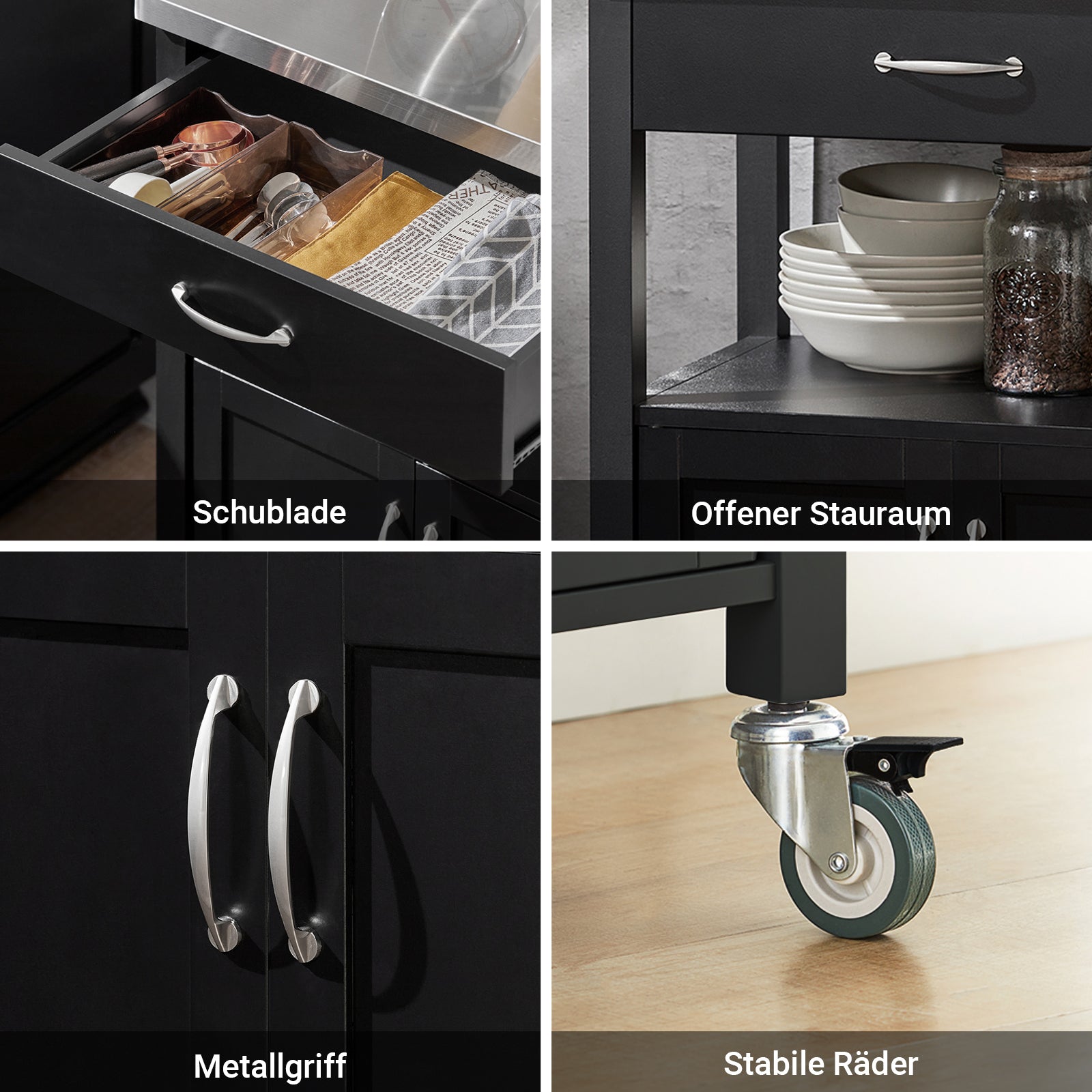 SoBuy Desserte de cuisine Chariot de service en acier inoxydable Noir 60x92x45cm FKW22-SCH