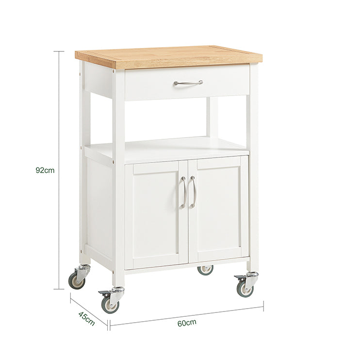 SoBuy | Carrello da portata | in legno di gomma | Bianco-Naturale | 60x92x45cm | FKW22-WN