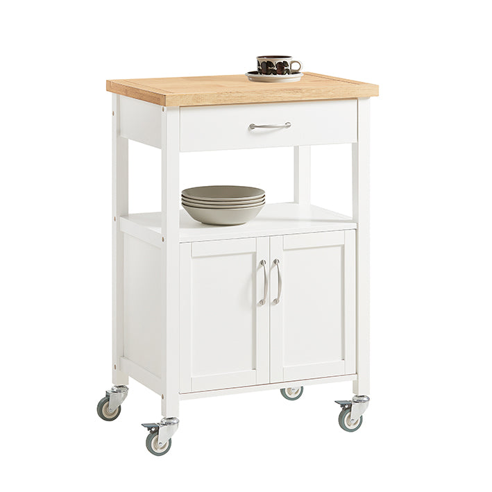 SoBuy | Carrello da portata | in legno di gomma | Bianco-Naturale | 60x92x45cm | FKW22-WN