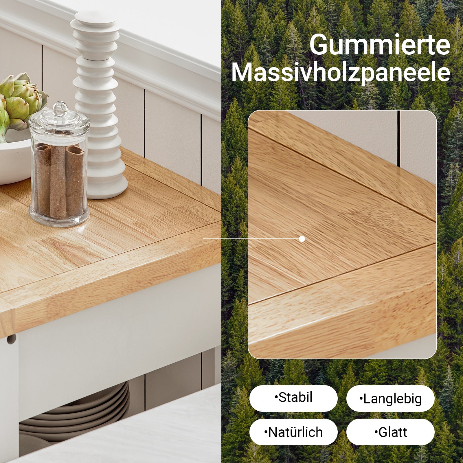 SoBuy | Carrello da portata | in legno di gomma | Bianco-Naturale | 60x92x45cm | FKW22-WN