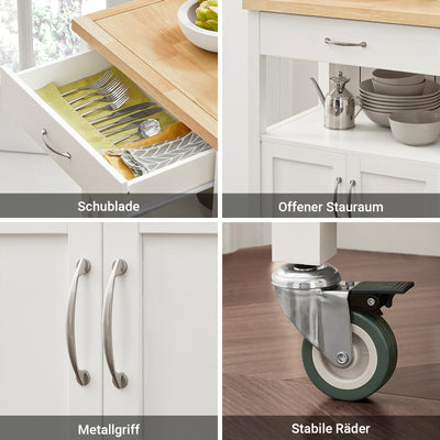 SoBuy | Chariot de service | en bois d'hévéa | Blanc naturel | 60 x 92 x 45 cm | FKW22-WN