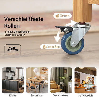 SoBuy | Küchenwagen mit Granitarbeitsplatte | Küchenrollwagen | Servierwagen Bambus | FKW28-SCH