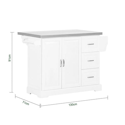 SoBuy | Isola da cucina | Carrello da cucina con piano di lavoro estensibile | Armadio da cucina bianco | FKW41-ST