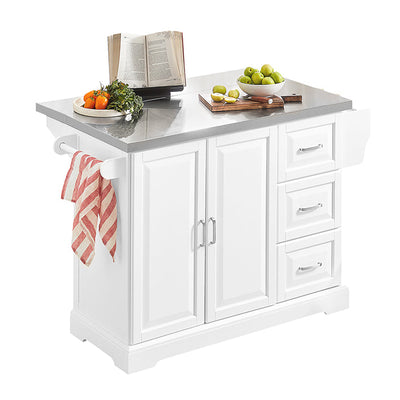 SoBuy | Isola da cucina | Carrello da cucina con piano di lavoro estensibile | Armadio da cucina bianco | FKW41-ST