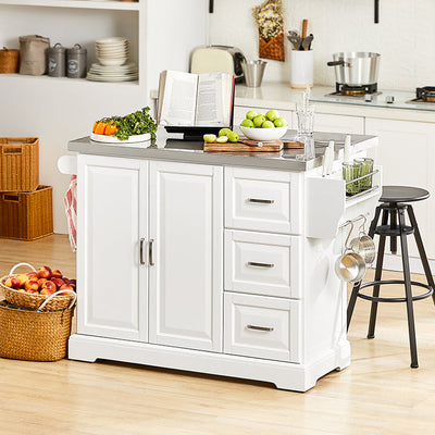 SoBuy | Isola da cucina | Carrello da cucina con piano di lavoro estensibile | Armadio da cucina bianco | FKW41-ST