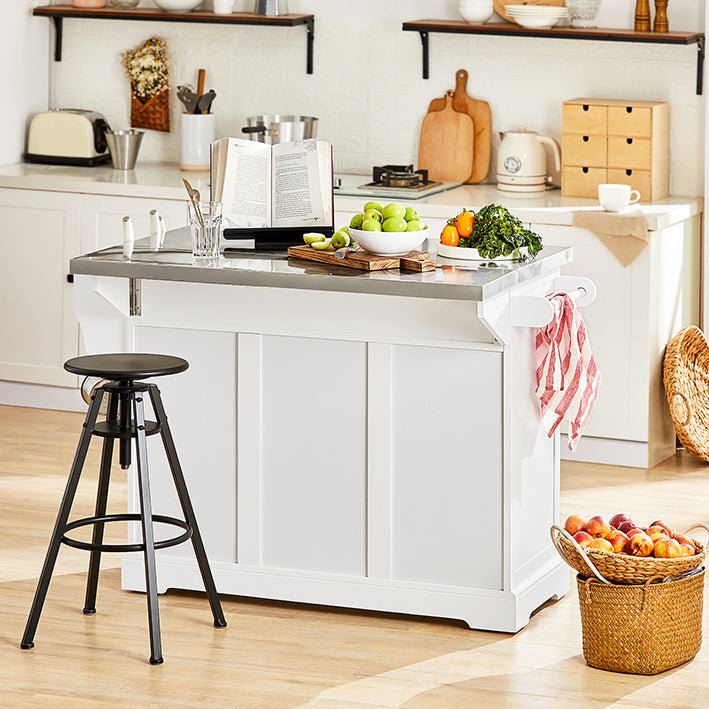 SoBuy | Isola da cucina | Carrello da cucina con piano di lavoro estensibile | Armadio da cucina bianco | FKW41-ST