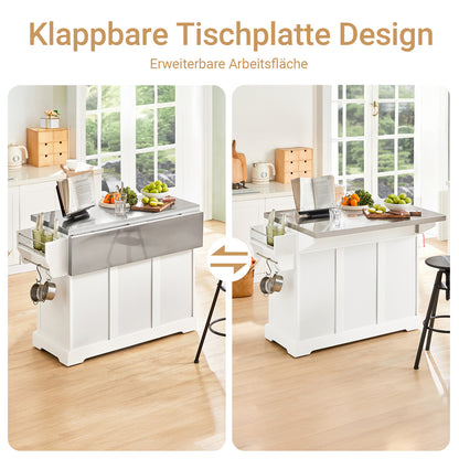 SoBuy | Kücheninsel | Küchenwagen mit erweiterbarer Arbeitsfläche | Küchenschrank Weiß | FKW41-ST