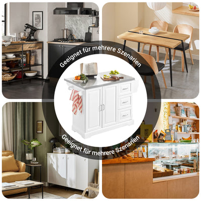 SoBuy | Isola da cucina | Carrello da cucina con piano di lavoro estensibile | Armadio da cucina bianco | FKW41-ST