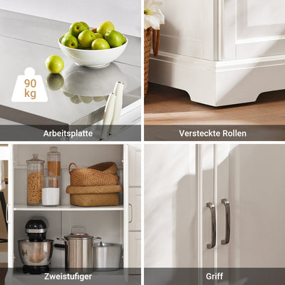 SoBuy | Isola da cucina | Carrello da cucina con piano di lavoro estensibile | Armadio da cucina bianco | FKW41-ST