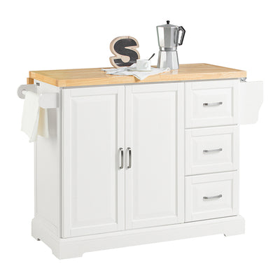 SoBuy | Îlot de cuisine | Chariot de cuisine avec plan de travail extensible | Meuble de cuisine blanc | FKW41-WN 