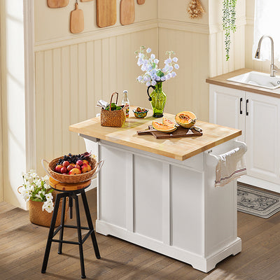 SoBuy | Îlot de cuisine | Chariot de cuisine avec plan de travail extensible | Meuble de cuisine blanc | FKW41-WN 