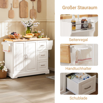 SoBuy | Îlot de cuisine | Chariot de cuisine avec plan de travail extensible | Meuble de cuisine blanc | FKW41-WN 