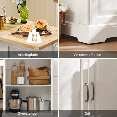 SoBuy | Îlot de cuisine | Chariot de cuisine avec plan de travail extensible | Meuble de cuisine blanc | FKW41-WN 