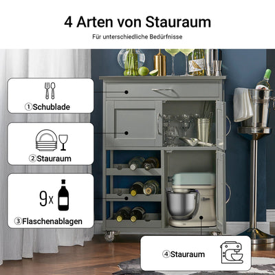 SoBuy Carrello da Cucina con Portabottiglie Grigio Chiaro 67x86x38cm FKW45-HG