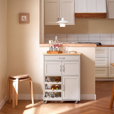 SoBuy | Chariot de service | avec étagères à bouteilles | Chariot de cuisine | Kaki | 67 x 86 x 38 cm | FKW45-KA