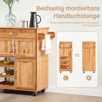 SoBuy | Carrello da portata | con portabottiglie Carrello da cucina | Colore naturale | FKW45-N
