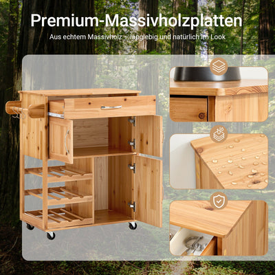 SoBuy | Carrello da portata | con portabottiglie Carrello da cucina | Colore naturale | FKW45-N