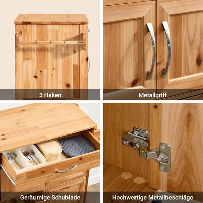 SoBuy | Carrello da portata | con portabottiglie Carrello da cucina | Colore naturale | FKW45-N