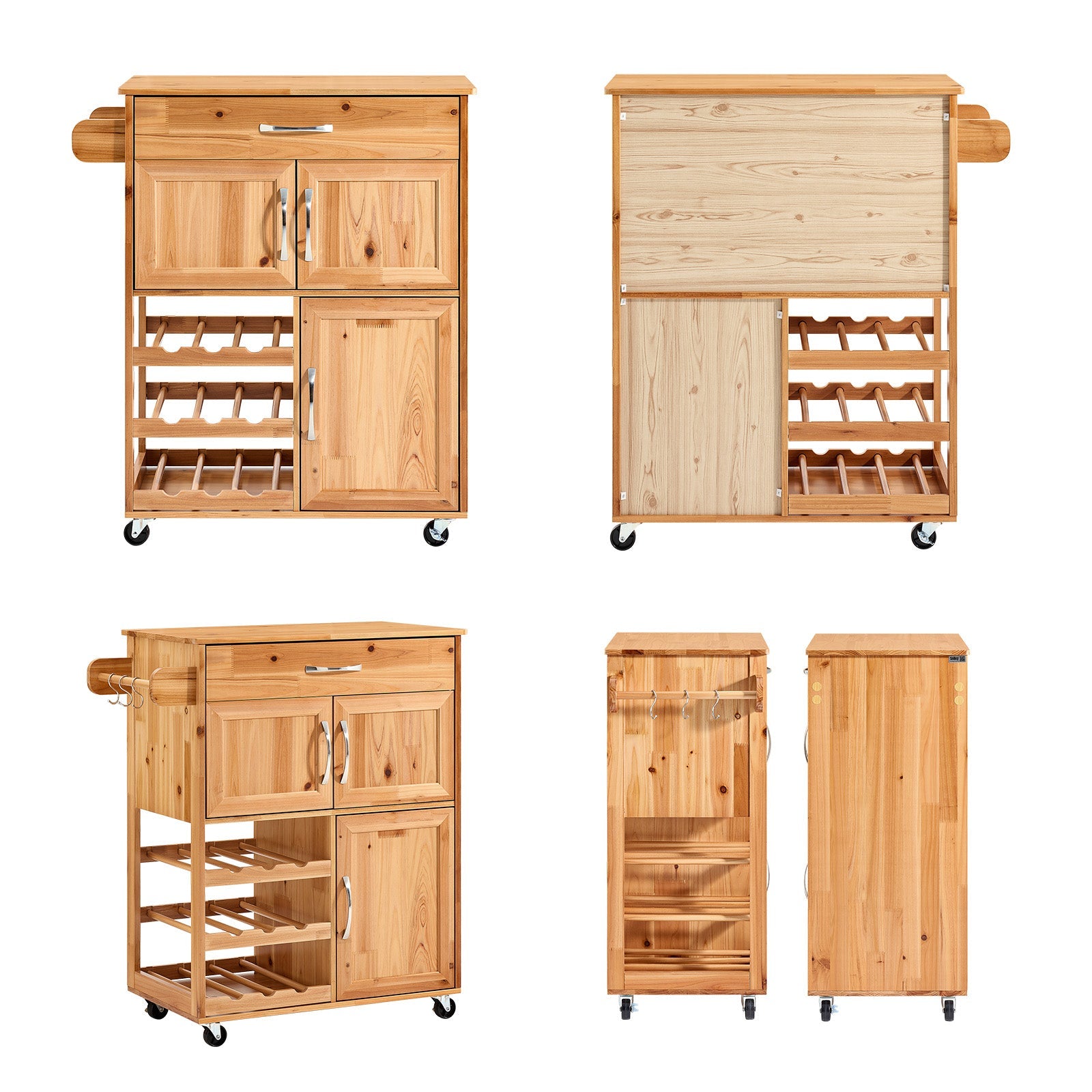 SoBuy | Carrello da portata | con portabottiglie Carrello da cucina | Colore naturale | FKW45-N