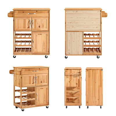 SoBuy | Carrello da portata | con portabottiglie Carrello da cucina | Colore naturale | FKW45-N