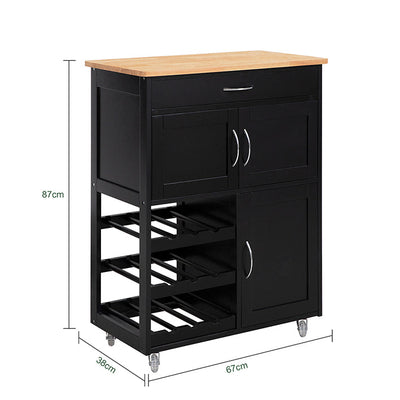 SoBuy Carrello da Cucina con Portabottiglie Nero 67x87x38cm FKW45-SCH