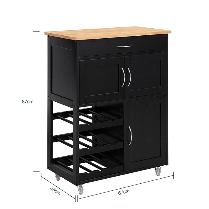 SoBuy Carrello da Cucina con Portabottiglie Nero 67x87x38cm FKW45-SCH