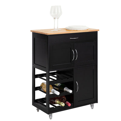 SoBuy Carrello da Cucina con Portabottiglie Nero 67x87x38cm FKW45-SCH